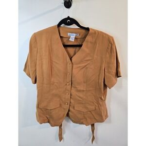 VINTAGE Anna & Frank‎ Womens Sz M Silk Button Up Short Sleeve Blouse Brown